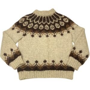 Hilda LTD Women's Sz Large Pure Wool Nordic Icelandic Fair Isle Sweater 70s 80s
